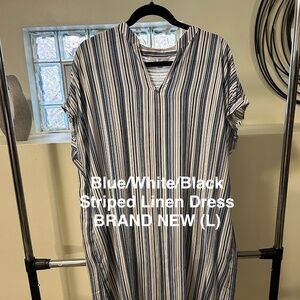 STRIPED LINEN DRESS W/ POCKETS